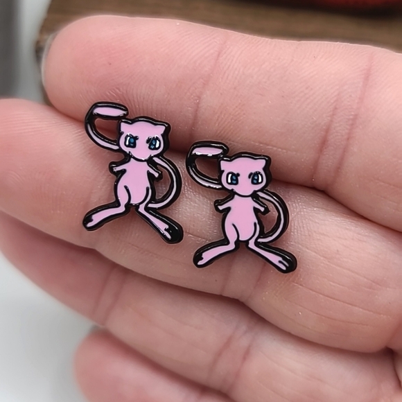 Pokemon Jewelry - Mew Pokemon Metal & Enamel Earrings